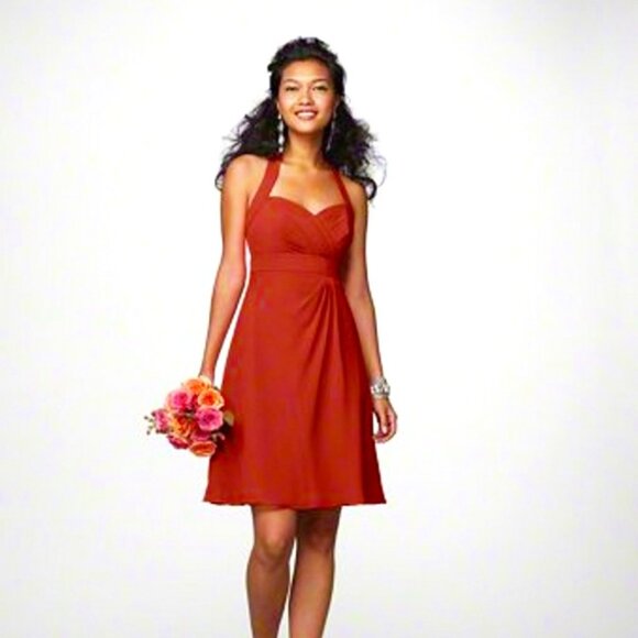 Size 10 Knee-Length Bridesmaid Burnt Orange Persismmon Rust Ginger Halter Cruise - Picture 1 of 7